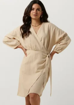 beige msch copenhagen mini jurk mschmirilla 3/4 wrap dress