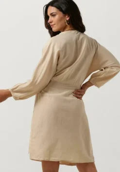 beige msch copenhagen mini jurk mschmirilla 3/4 wrap dress