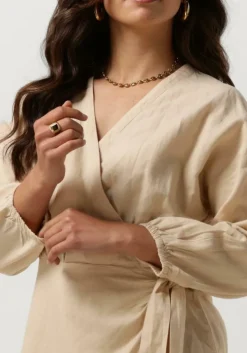 beige msch copenhagen mini jurk mschmirilla 3/4 wrap dress