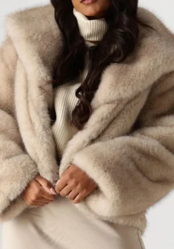 beige neo noir faux fur jas stephanie faux fur jacket