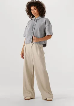 beige neo noir wijde broek zalka eyelet pants