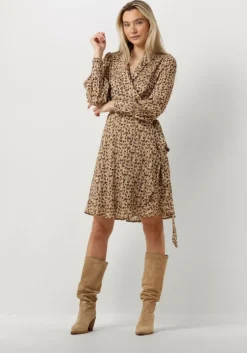 beige notre-v mini jurk short printed wrap dress