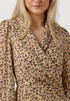 beige notre-v mini jurk short printed wrap dress