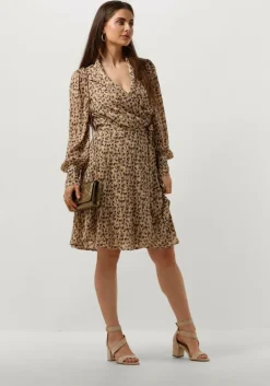 beige notre-v mini jurk short printed wrap dress