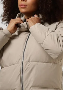 beige object gewatteerde jas objzhanna l/s long jacket noos