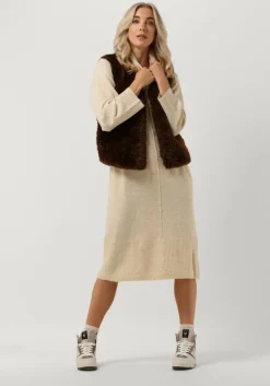 beige object midi jurk abbie l/s knit dress