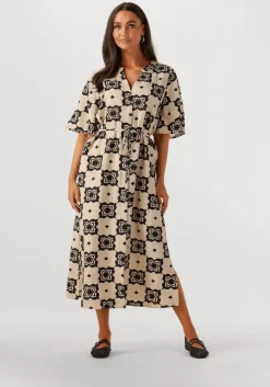 beige object midi jurk objella re 2/4 midi dress 138