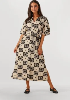 beige object midi jurk objella re 2/4 midi dress 138