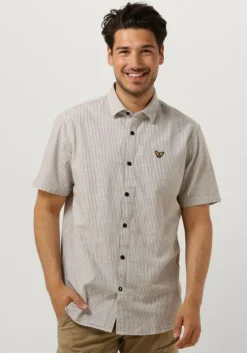 beige pme legend casual overhemd short sleeve shirt yarn dyed stripe