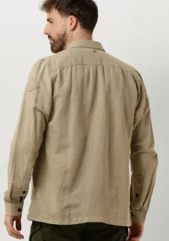 beige pme legend casual overhemd long sleeve shirt ctn/linen 2 tone herringbone