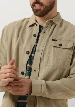 beige pme legend casual overhemd long sleeve shirt ctn/linen 2 tone herringbone