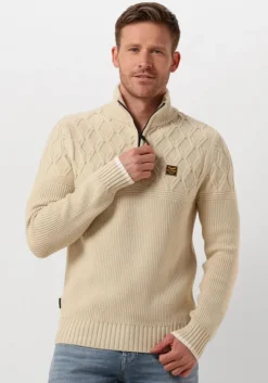beige pme legend truien/vesten half zip collar cotton mix yarn
