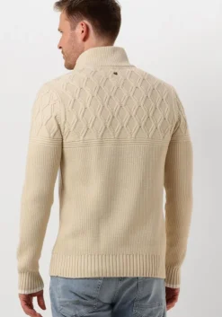 beige pme legend truien/vesten half zip collar cotton mix yarn