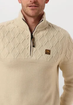 beige pme legend truien/vesten half zip collar cotton mix yarn