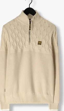 beige pme legend truien/vesten half zip collar cotton mix yarn