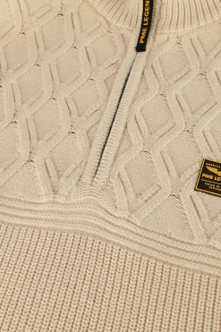 beige pme legend truien/vesten half zip collar cotton mix yarn