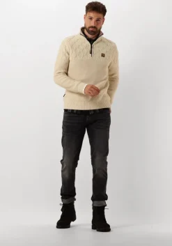 beige pme legend truien/vesten half zip collar cotton mix yarn