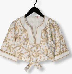 beige scotch & soda top embroidered linen crop top