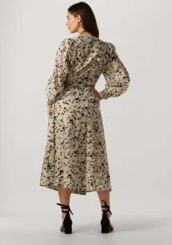 beige second female midi jurk gaura wrap dress