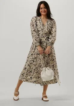 beige second female midi jurk gaura wrap dress