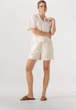 beige selected femme korte broek slfluisa mw striped string shorts b