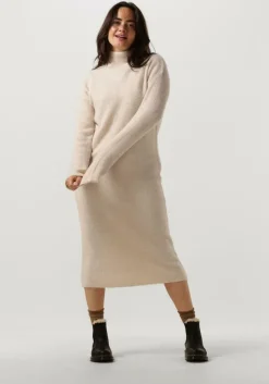 beige selected femme midi jurk slfmaline ls knit dresshigh neck