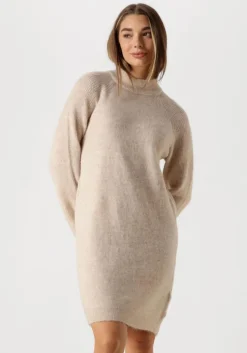 beige selected femme mini jurk slflulu ls high neck knit dress