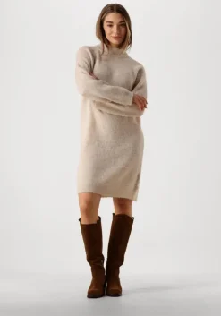 beige selected femme mini jurk slflulu ls high neck knit dress