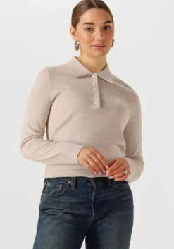 beige selected femme tops & t-shirts slfthea ls knit merino collar neck