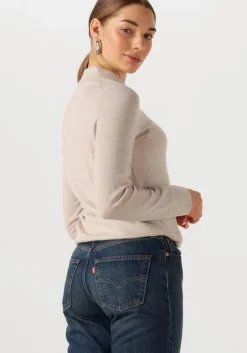 beige selected femme tops & t-shirts slfthea ls knit merino collar neck