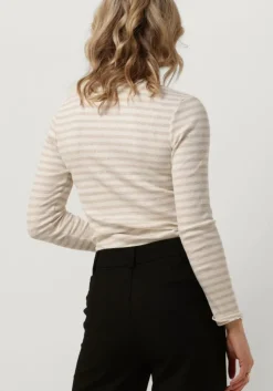 beige selected femme tops & t-shirts slfanna ls crew neck tee stripe