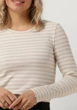 beige selected femme tops & t-shirts slfanna ls crew neck tee stripe