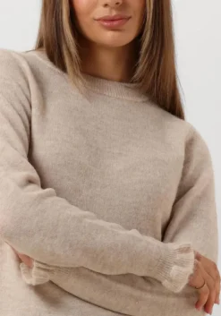 beige selected femme trui slflulu ls knit frill cuff o-neck