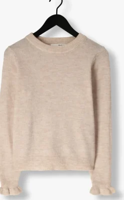beige selected femme trui slflulu ls knit frill cuff o-neck