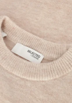 beige selected femme trui slflulu ls knit frill cuff o-neck