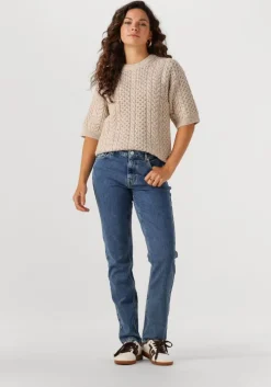 beige selected femme trui slfnelly 2/4 knit o-neckda