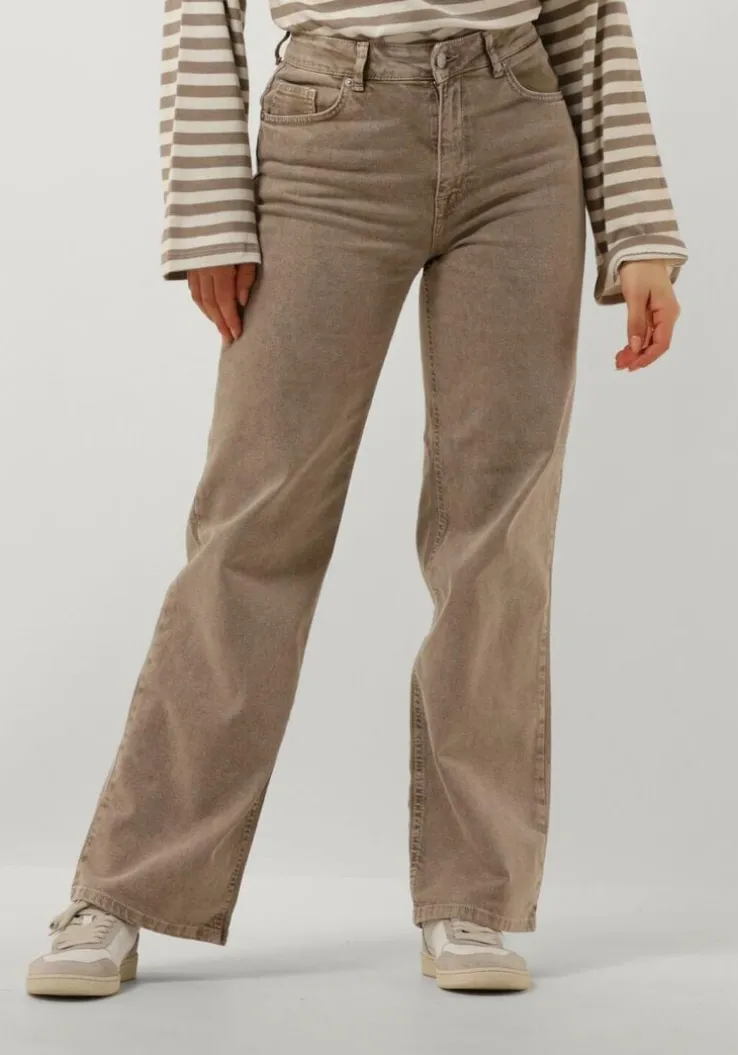 beige selected femme wide jeans slfalice-cora hw latte denim wide jeans