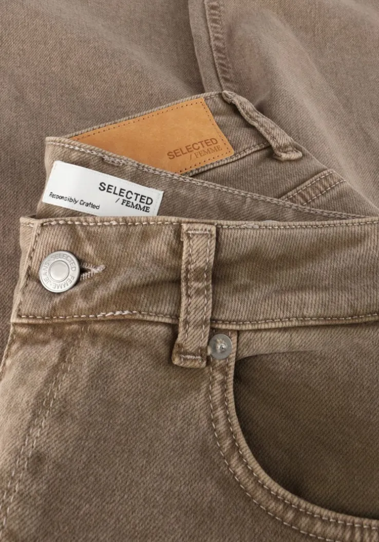beige selected femme wide jeans slfalice-cora hw latte denim wide jeans
