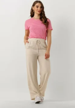 beige selected femme wijde broek slfviva-gulia hw long linen pant noos