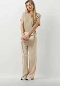 beige selected femme wijde broek slfviva-gulia hw long linen pant noos