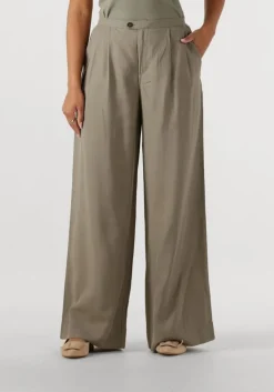 beige selected femme wijde broek slfnatuk mw wide pleated pant