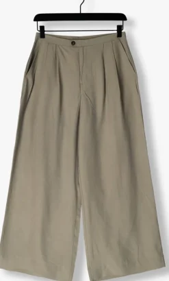 beige selected femme wijde broek slfnatuk mw wide pleated pant