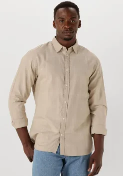 beige selected homme casual overhemd slhslimowen-brushed shirt ls noos