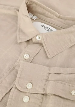 beige selected homme casual overhemd slhslimowen-brushed shirt ls noos