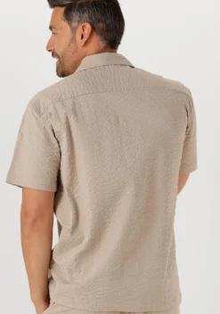 beige selected homme casual overhemd slhrelaxed-ace seersucker ss shirt