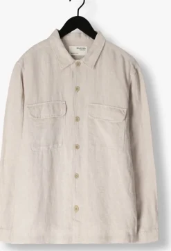 beige selected homme casual overhemd slhmads-linen overshirt ls noos