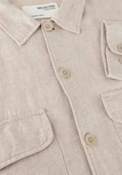beige selected homme casual overhemd slhmads-linen overshirt ls noos