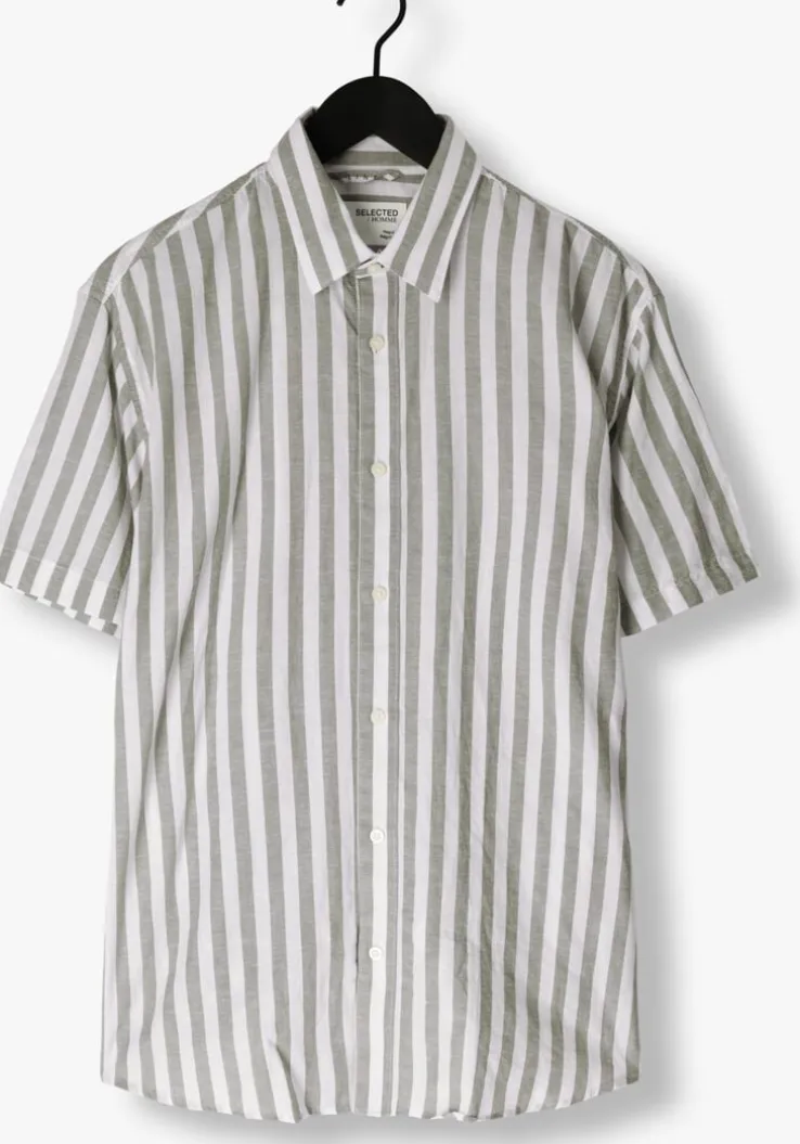 beige selected homme casual overhemd slhregnew-linen shirt ss classic