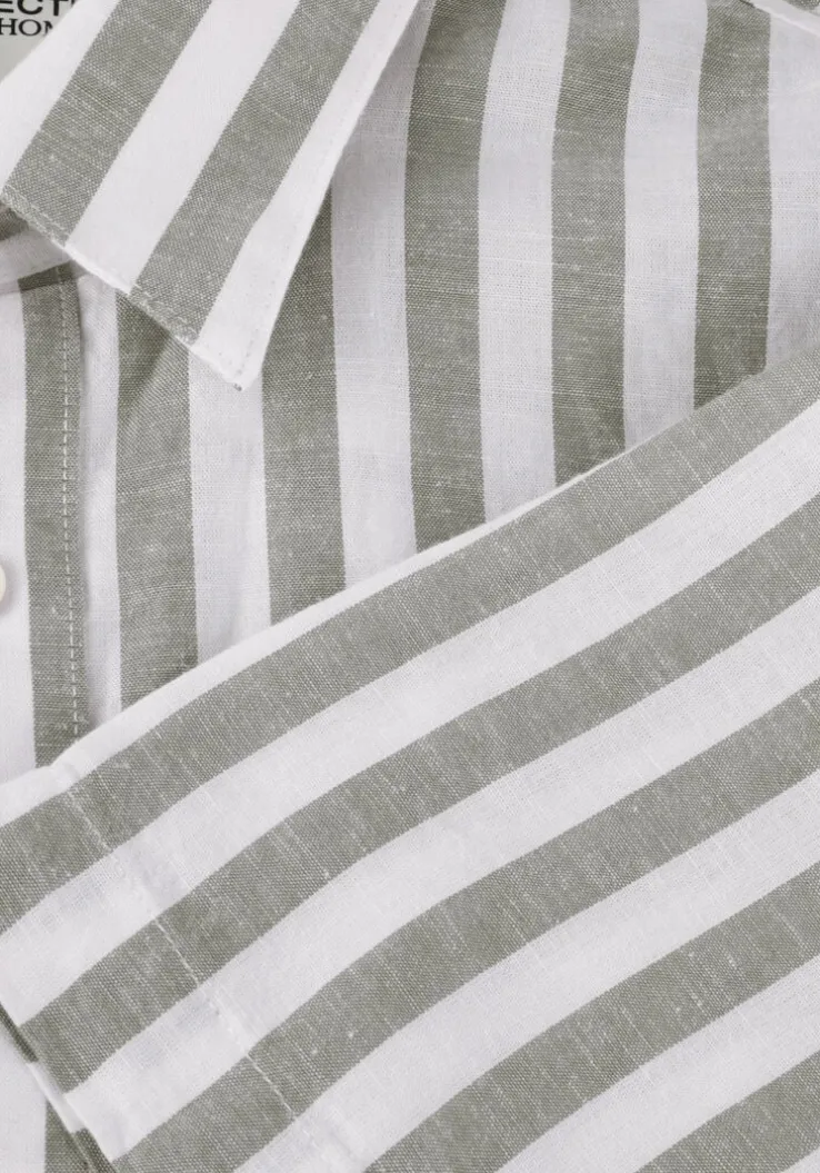 beige selected homme casual overhemd slhregnew-linen shirt ss classic