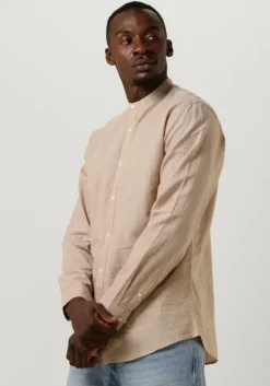 beige selected homme casual overhemd slhslimnew-linen shirt ls band w